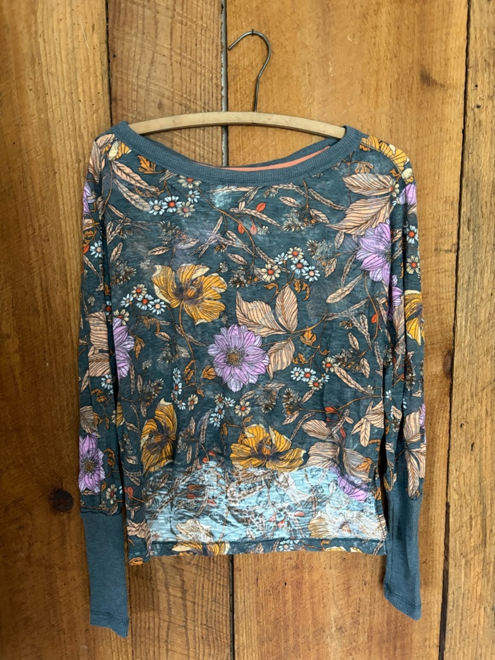 Pilcro Floral Crewneck — Gray, Coral, Yellow, Purple